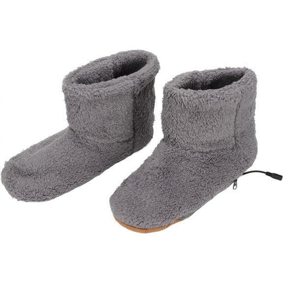 Men's and Women's Plush Electric Heated Slippers, USB-Powered Foot Warmer with Heating Pad, Ankle-Covering Heated Foot Slippers, Soft Relaxing Electric Plush Warm Shoes, Ideal for Cold Winters (Gray)