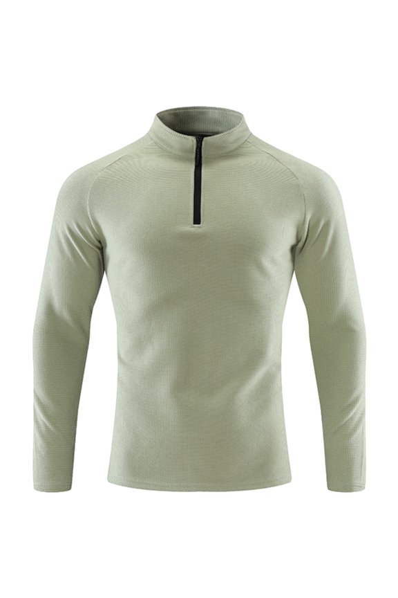 Men's and Women's Quick-Drying Fitness Wear, Semi-Zipper Stand-Up Collar Top, Outdoor Casual Sports Elastic Silk Cotton Long Sleeve Base Layer, Ideal for Gym and Active Lifestyle,Green,XL