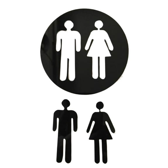 Men's & Women's Restroom Signs, Pictogram Self Adhesive Back Identification Toilet Door Sign Bathroom Door Signage Decor for Business Black