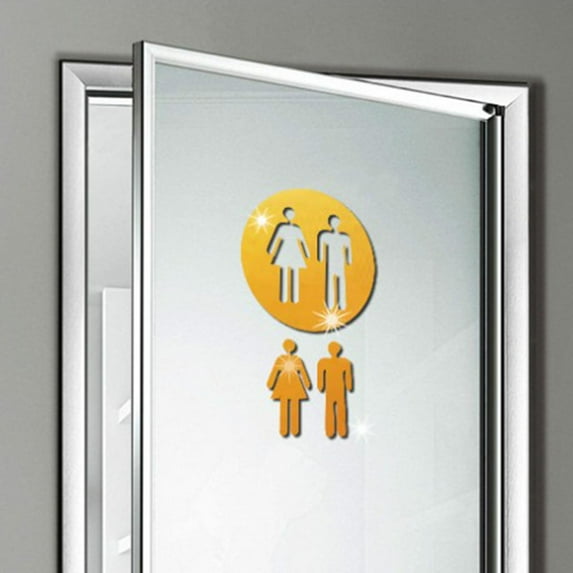 Men's & Women's Restroom Signs, Pictogram Self Adhesive Back Identification Toilet Door Sign Bathroom Door Signage Decor for Business Yellow