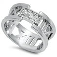 thumbnail image 1 of Men's Women's Roman Number Clear CZ Ring 925 Sterling Silver Band White Jewelry Female Size 9, 1 of 4
