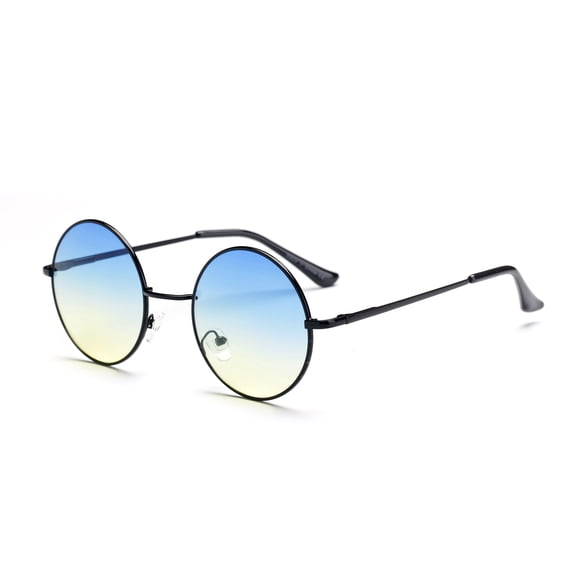 Men's & Women's Round Metal Frame Sunglasses - Black Frame Gradient Blue-Yellow Lens UV Protection Fashion Daily Eyewear