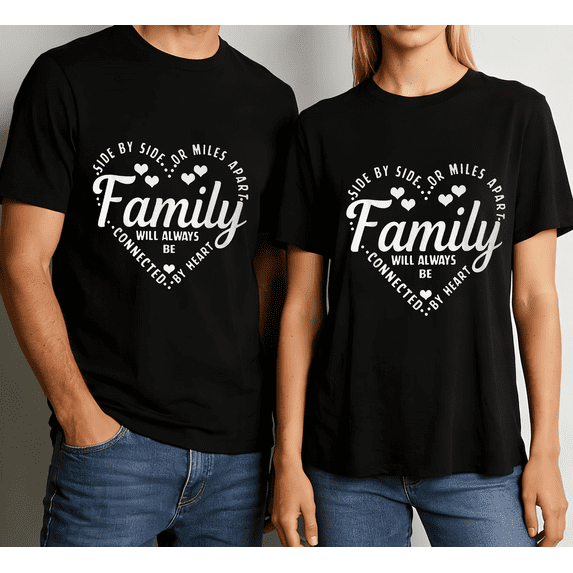 Men's Women's Side By Side Or Miles Apart Family Heart T-Shirt S-5XL Party