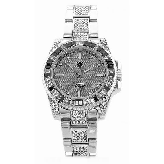 Men’s Women’s Silver Tone CZ Fashion Watch 45mm