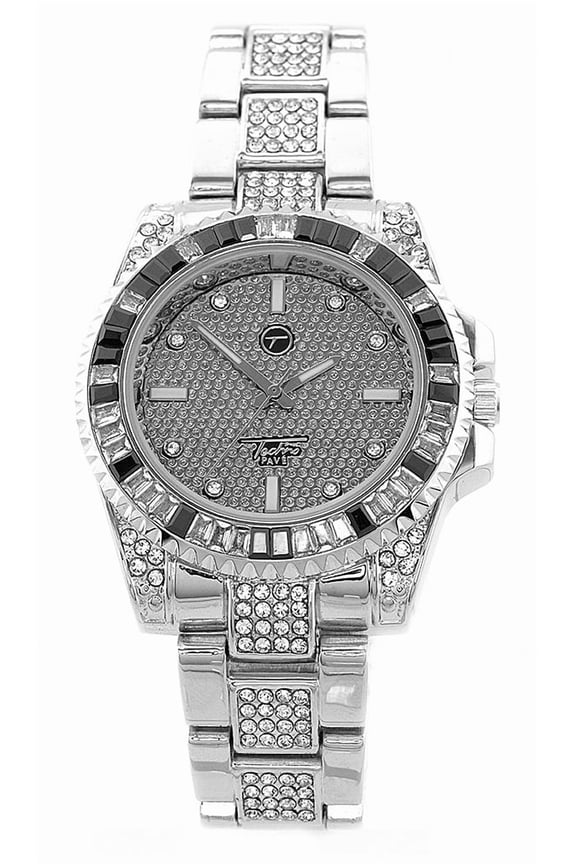 Mens Womens Silver Tone CZ Fashion Watch 45mm