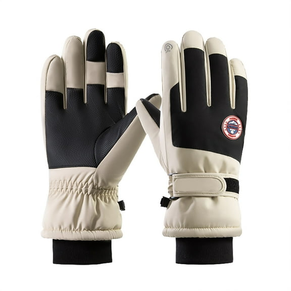 Men's and Women's Ski Gloves, Thermal Plush Lined Winter Gloves, Waterproof Windproof Cold Proof Gloves, Thickened Outdoor Riding Gloves for Motorcycle and Snow Sports Khaki