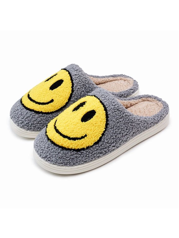 Men's & Women's Smile Face Slippers Fuzzy, Cute Cartoon Fluffy House Slippers, Warm Plush Memory Foam Slipper Cozy Slip-On Shoes