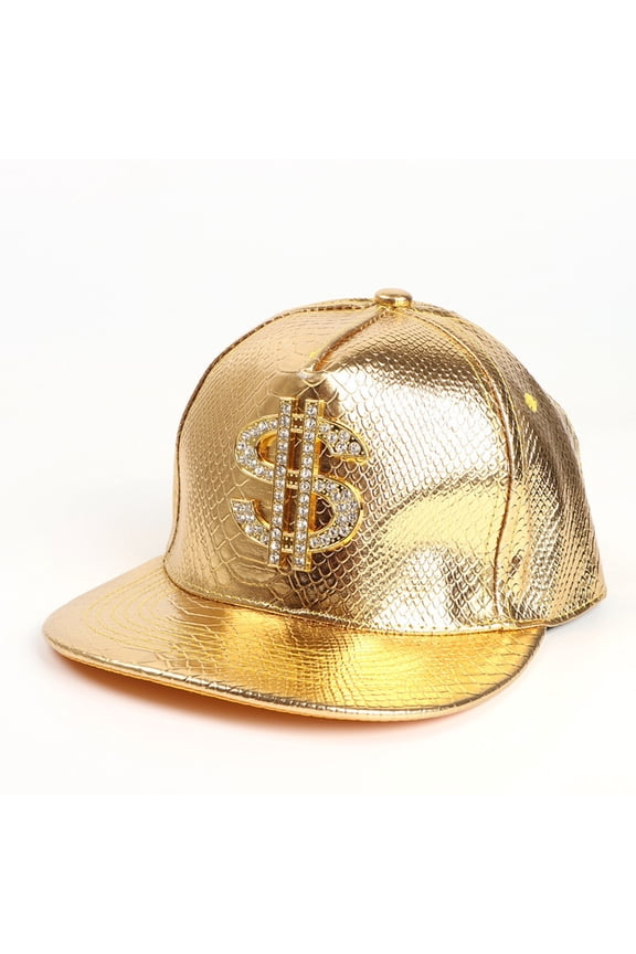 Men's and Women's Solid Color Baseball Caps, Shiny High-Gloss Finish with Textured Pattern, Adjustable Buckle Flat Brim Hats, Metallic Streetwear Caps for Daily Use and Outdoor Activities - Gold