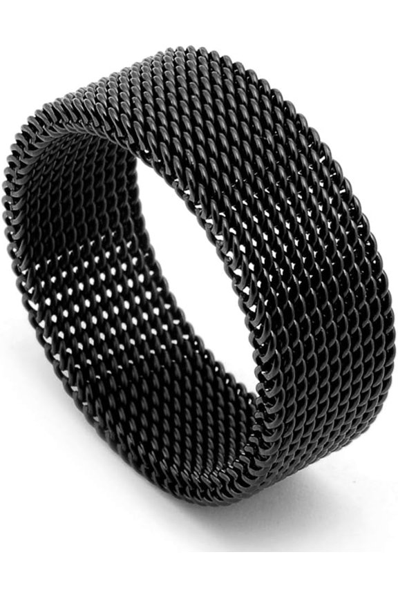 Men’s Women’s Stainless Steel Mesh Ring Wedding Band Comfort Fit Size 6 to 12 Braided Flexible Design-12-silver