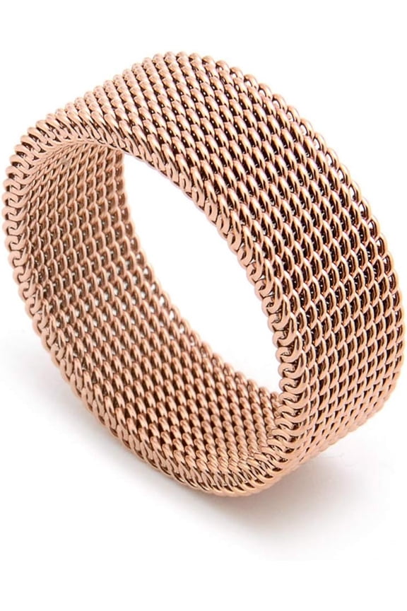 -Men’s Women’s Stainless Steel Mesh Ring Wedding Band Comfort Fit Size 6 to 12 Braided Flexible Design-9-gold