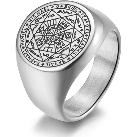 Men's Women's Stainless Steel The Seals of The Seven Archangels Ring Protection Amulet Jewelry