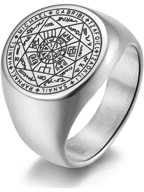 Men's Women's Stainless Steel The Seals of The Seven Archangels Ring Protection Amulet Jewelry