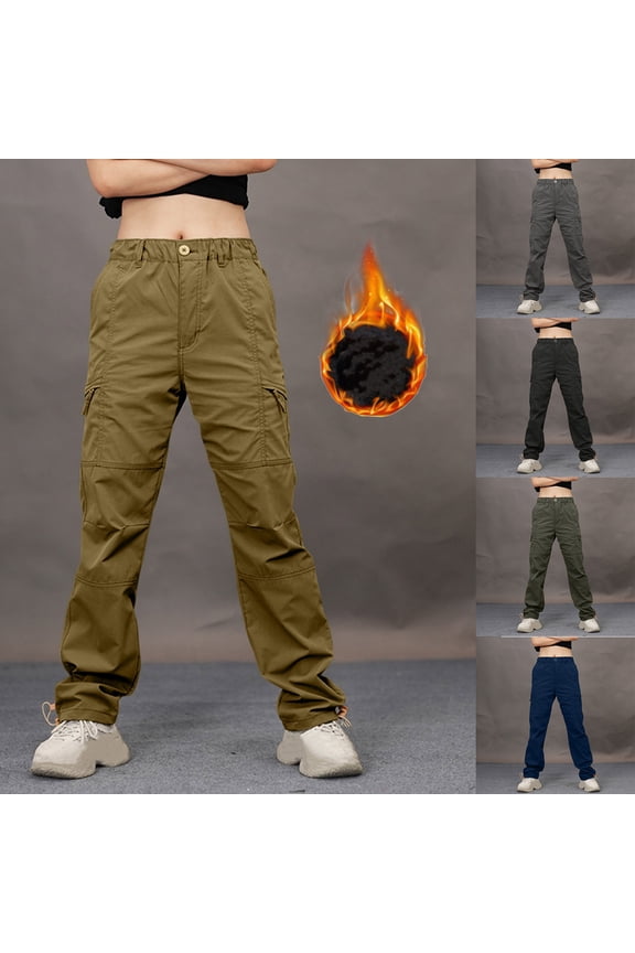 Men's And Women's Thick Windproof Waterproof Outdoor Straight Leg Casual Multi Pocket Work Pants, Polyester Softshell Fabric, Side Cargo Pockets, Zippered Security | TruBelle,Black M