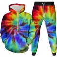 thumbnail image 1 of Men's Women's Tracksuit Tie Dye 2 Pieces Outfits Sweatsuit Clouds Print Hoodie with Pocket Jogging Pants Sport Set, 1 of 5