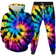 thumbnail image 1 of Men's Women's Tracksuit Tie Dye 2 Pieces Outfits  Sweatsuit Clouds Print Hoodie with Pocket Jogging Pants Sport Set, 1 of 5