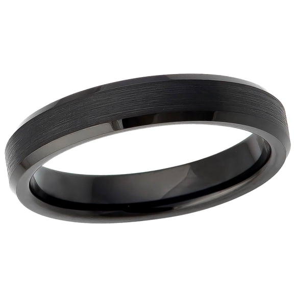 Men's Women's Tungsten Wedding Band Engagement Ring 4mm Brushed Black Ring Beveled Edges, SZ 8