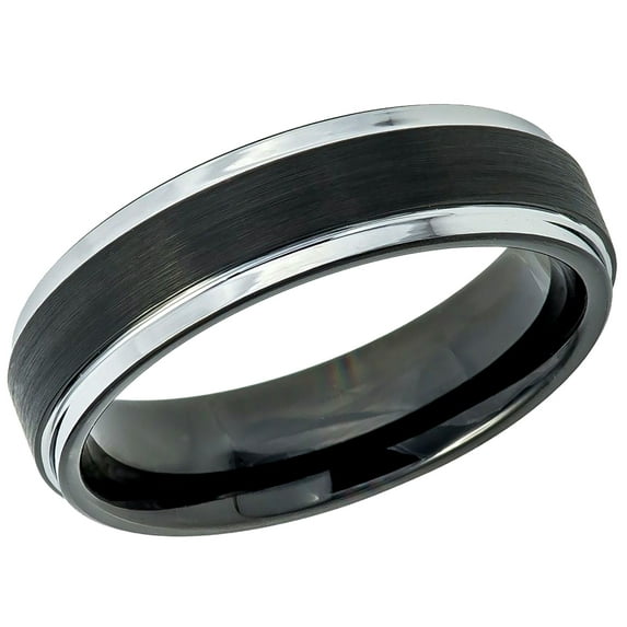 Men's Women's Tungsten Wedding Band Engagement Ring 6mm Brushed Black Ring With Steel Color Edges, SZ 10.5