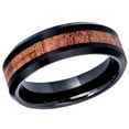 thumbnail image 1 of Men's Women's Tungsten Wedding Band Engagement Ring 6mm Hawaian Koa Wood Inlay Black Ring, SZ 5.5, 1 of 3