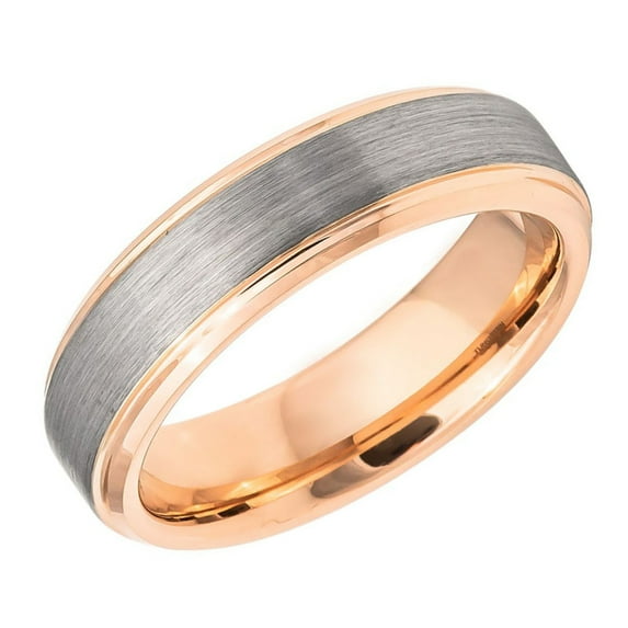 Men's Women's Tungsten Wedding Band Engagement Ring 6mm Rose Gold Plated Brushed Ring, SZ 7.5