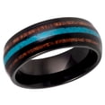 thumbnail image 1 of Men's Women's Tungsten Wedding Band Engagement Ring 8mm Black IP Plated with Koa Wood & Crushed Turquoise Inlay, 1 of 4