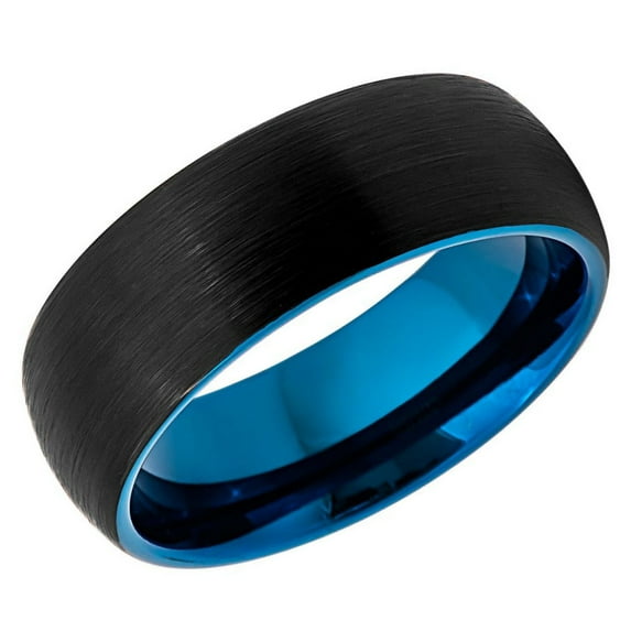 Men's Women's Tungsten Wedding Band Engagement Ring 8mm Brushed Black & Blue Ring, SZ 11.5