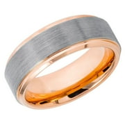 PRISTINE J Men's Women's Tungsten Wedding Band Engagement Ring 8mm Brushed Silver Tone & Rose Gold Inside Ring, SZ 10
