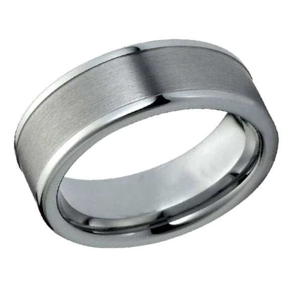 Men's Women's Tungsten Wedding Band Engagement Ring 8mm Brushed with Polished Shiny Raised Edge