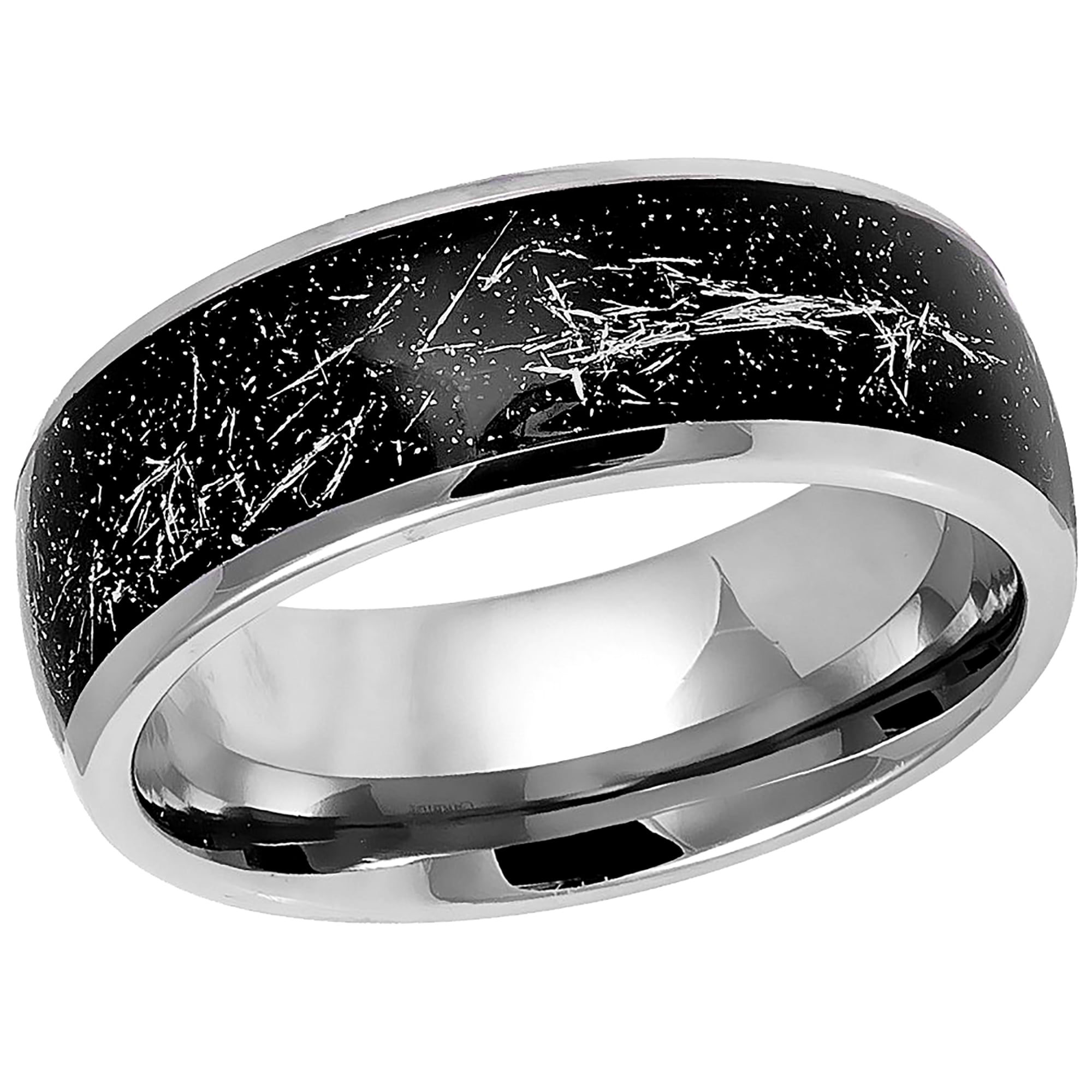 Men's Tungsten Wedding Band 8mm - Star Dust Black Engagement Ring With Gold Shavings, Scratch-Resistant, Comfort Fit
