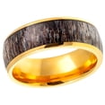 thumbnail image 1 of Men's Women's Tungsten Wedding Band Engagement Ring 8mm Domed Yellow Gold IP Plated Real Deer Antler Inlay, 1 of 4