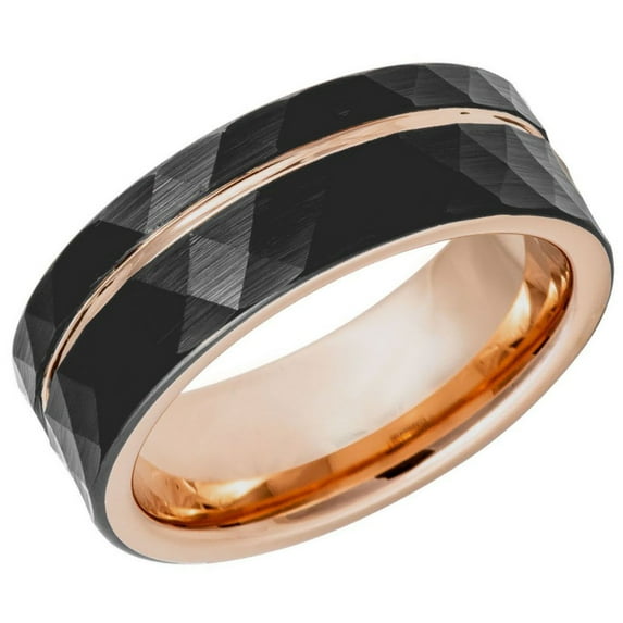 Men's Women's Tungsten Wedding Band Engagement Ring 8mm Faceted Black & Rose Gold Plated Ring, SZ 9