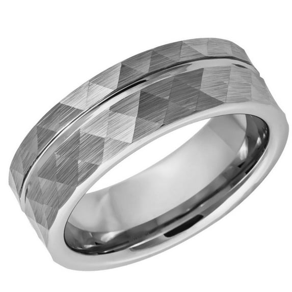 Men's Women's Tungsten Wedding Band Engagement Ring 8mm Faceted Ring, SZ 7