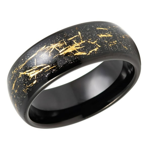 Men's Women's Tungsten Wedding Band Engagement Ring 8mm Imatation Meteorite Black Ring, SZ 10.5