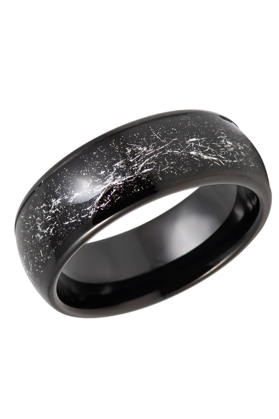 Men's Women's Tungsten Wedding Band Engagement Ring 8mm Imatation Meteorite Black Ring, SZ 15