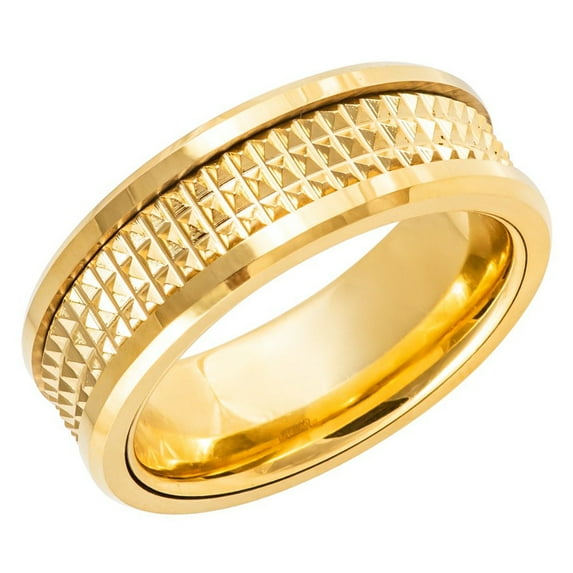 Men's Women's Tungsten Wedding Band Engagement Ring 8mm Jagged Center Gold Plated Ring, SZ 9