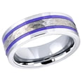 thumbnail image 1 of Men's Women's Tungsten Wedding Band Engagement Ring 8mm Pipe-Cut Hammered Center with Two Blue Hue/Bluish Trims Shiny Edges, 1 of 4