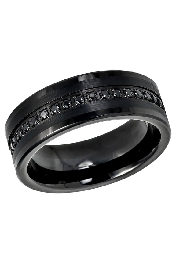Men's Women's Tungsten Wedding Band Engagement Ring 8mm Prong-set Round Black CZs Eternity Band
