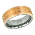 thumbnail image 1 of Men's Women's Tungsten Wedding Band Engagement Ring 8mm Rose Gold IP Brushed Grooved Center Beveled Edge, 1 of 4