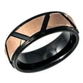 thumbnail image 1 of Men's Women's Tungsten Wedding Band Engagement Ring 8mm Rose Gold IP Brushed Trapezoid Center High Polished Black Gold IP Grooves & Stepped Edge&nbsp;, 1 of 4