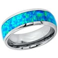 thumbnail image 1 of Men's Women's Tungsten Wedding Band Engagement Ring 8mm Synthetic Blue Opal Inlay Ring Domed Ring, SZ 8.5, 1 of 3