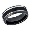 thumbnail image 1 of Men's Women's Tungsten Wedding Band Engagement Ring 8mm Two-tone Black IP Brushed Center Steel Color Stepped Edge, 1 of 4