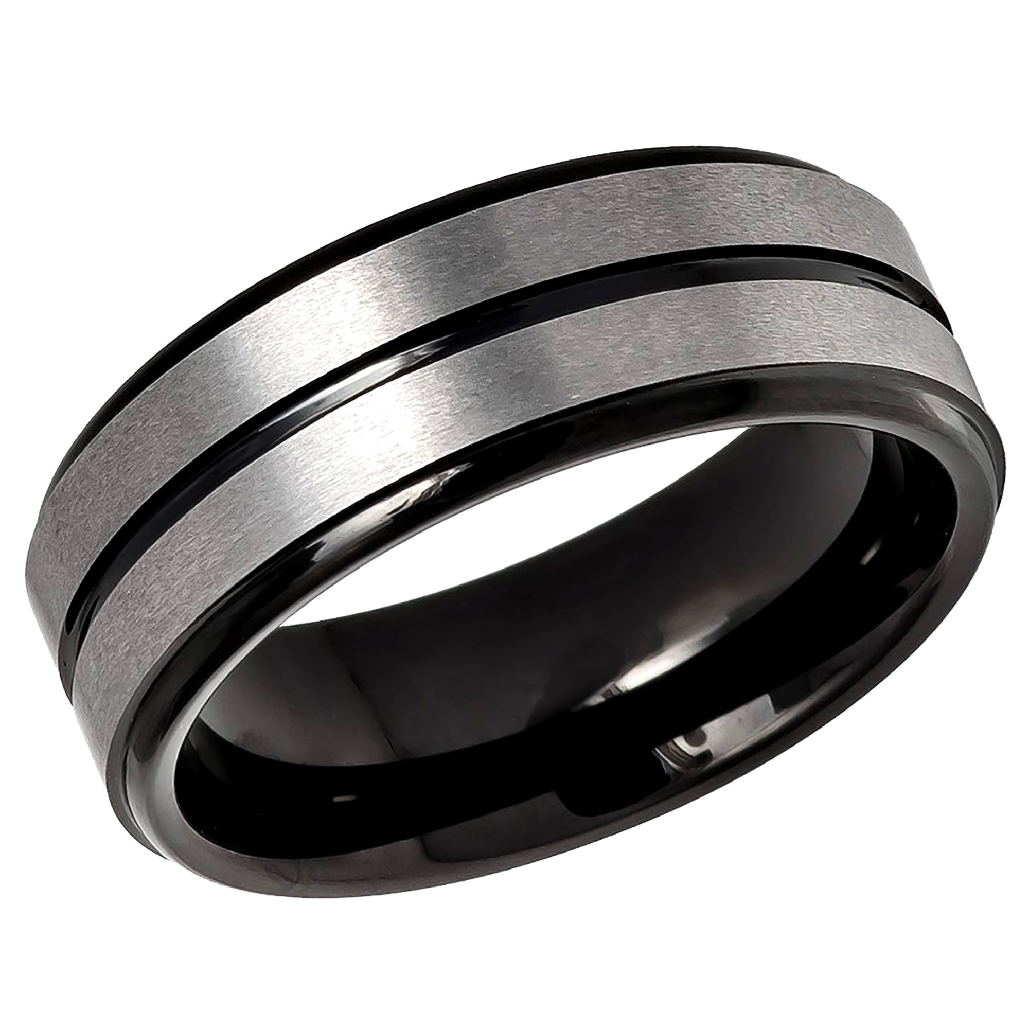 Stepped Inner Edge Brushed Tungsten Ring 8mm Tungsten Carbide Yellow Gold IP Plated Inner ...