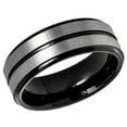 thumbnail image 1 of Men's Women's Tungsten Wedding Band Engagement Ring 8mm Two-tone Black IP Plated Center Grooved Brushed Finish Stepped Edge, 1 of 4
