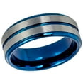 thumbnail image 1 of Men's Women's Tungsten Wedding Band Engagement Ring 8mm Two-tone Blue IP Plated Center Grooved Brushed Finish Stepped Edge, 1 of 4