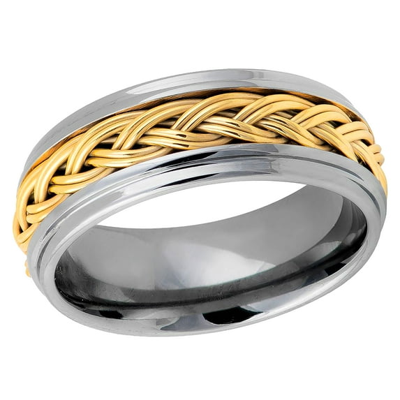 Men's Women's Tungsten Wedding Band Engagement Ring 8mm Yellow Gold Plated Doulbe Braided Ring, SZ 8.5