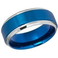 thumbnail image 1 of Men's Women's Tungsten Wedding Band Engagement Ring 9mm Blue IP Brushed Center High Polished Stepped/Beveled Edge, 1 of 1