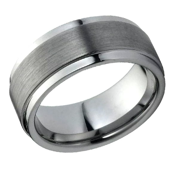 Men's Women's Tungsten Wedding Band Engagement Ring 9mm Flat Brushed Center Shiny Stepped Edge 
