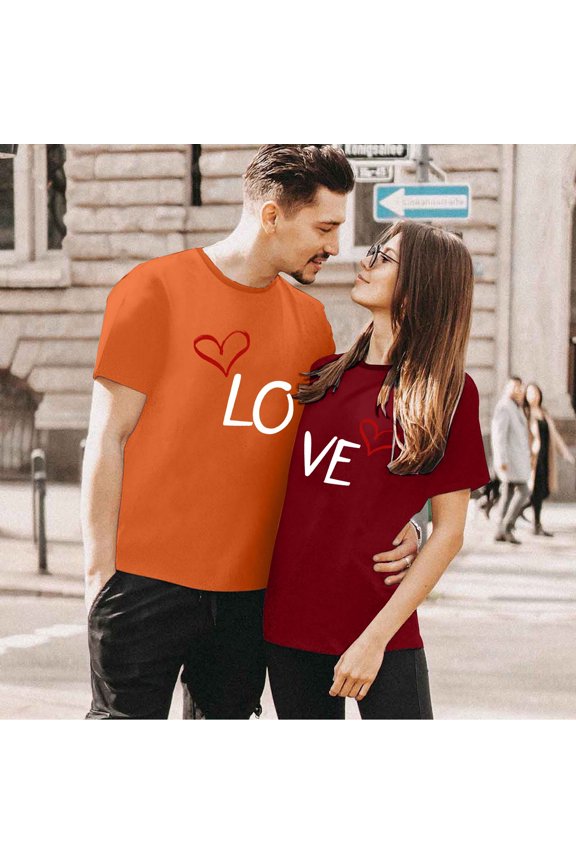Men's And Women's Valentine's Day Partner T Shirt Printed Casual Fashion Short Sleeve Top (Women's) Short Sleeve T Shirt for Women Womens Long Sleeve Tops Polyester Layering Long Sleeve Shirts for