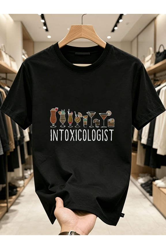 Men's & Women's Vintage T-Shirt - Heavyweight Cocktail Print, "Alcoholologist" Theme - 80s and 90s Vintage Style, Suitable for Bar Parties - Soft and Breathable, Ideal for Bartenders