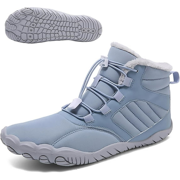 Men's Women's Warm Barefoot Snow Boots Wide Toe Slip On Non-Slip Soft Sole Zero Drop Ankle Booties with Elastic Cord Buckle Winter Outdoor Waterproof Hiking Trail Runner