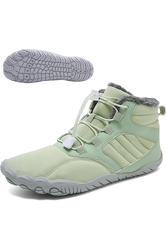 Men's Women's Warm Barefoot Snow Boots Wide Toe Slip On Non-Slip Soft Sole Zero Drop Ankle Booties with Elastic Cord Buckle Winter Outdoor Waterproof Hiking Trail Runner